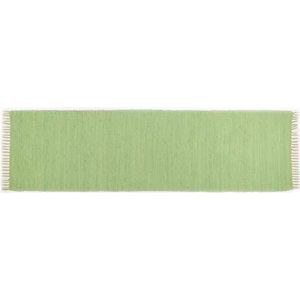 Theko Dhurry Tapijt van 100% katoen, plat weefsel, tapijt, Happy Cotton, handgeweven, kleur: donkergroen, 70 x 250 cm