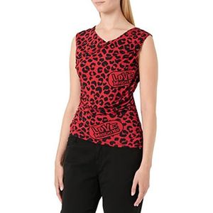 Love Moschino Dames Mouwloos Draped Top Animalier Bedrukt T-shirt, rood/zwart, 40