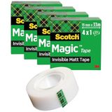 Scotch Magic Tape - 4 rollen, 19 mm x 33 m - Onzichtbaar plakband voor algemene doeleinden voor reparatie, etikettering en verzegeling van documenten