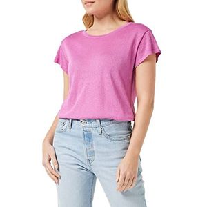 Minus Carlina Ronde hals Cap Mouw Metallic Knit T-Shirt | Roze T-shirts voor Dames UK | Lente T-shirt | Maat L