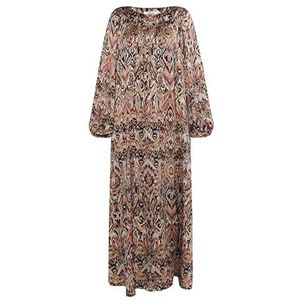 TEYLON dames maxi-jurk jurk, Bruin meerkleurig., XL