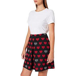 Love Moschino Flared Mini-rok All Over Heart Logo Jacquard Fabric. Met Inverted Box Pleat in Front en Onzichtbare Side Zip. Damesrok, F.nero/Cuor.red, 46 NL