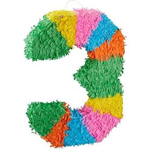 Pinata verjaardag getal, cijfer 3, om op te hangen, voor kinderen & volwassenen, zelf op te vullen,papier, kleurrijk