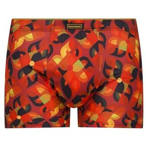 bruno banani Heren Short Print Retro Power Retroshorts, zwart/rood/oranje, S