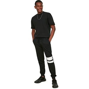 Trendyol voor mannen Sweatpants Zwarte mannelijke normale pasvorm paneel gedetailleerde sweatpants, Zwart, L