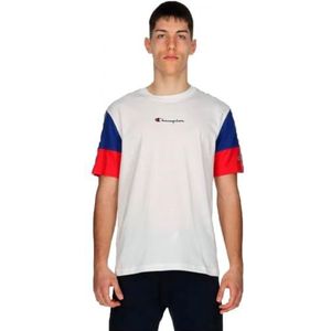 Champion Legacy Retro Sport Tape S/S Crewneck T-shirt, wit/rood/blauw L, heren SS24, wit/rood/blauw, L
