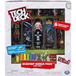 Tech Deck - Sk8shop Bonus-pakket met 6 vingerskateboards - stijlen kunnen variëren