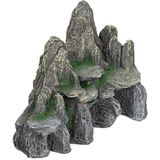 Relaxdays aquarium decoratie, rots met grot, ornament voor aquarium en terrarium, staand, 21 cm hoog, grijs-groen