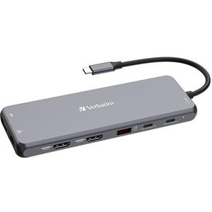 Verbatim USB C Hub 13-in-1, multiport adapter USB-C naar HDMI, RJ45, USBA-A en USB-C PD, met SD-kaartlezer, voor Mac, MacBook Pro/Air, iPad Pro, Thinkpad, Windows Computer, Laptop en Co