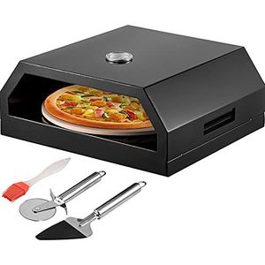 VEVR BBQ pizzaoven, 42 x 37 x 19 cm pizzaoven outdoor 24-232 ? Pizzaoven gas 30,5 cm steendiameter pizzaoven tuin pizzaoven bouwpakket grill pizzaoven roestvrij staal zwart houtoven steenoven