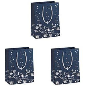 SIGEL GT111 middelgrote premium papieren geschenkzakjes 17,5 x 23 cm | 3-delige set | met zilveren reliëf | voor Kerstmis | ""Silver Snowflakes