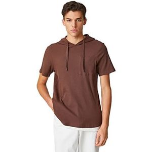 Koton Basic T-shirt met capuchon voor heren, korte mouwen, tissued pocket gedetailleerd katoenen T-shirt, lichtbruin (502), XXL