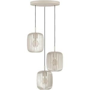 EGLO Hanglamp Romazzina, 3-lichts cluster pendellamp boven eettafel, eettafellamp van metaal in zandkleur, lamp hangend voor woonkamer, E27 fitting, Ø 46 cm