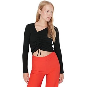 Trendyol Dames getailleerde basic asymmetrische kraag gebreide blouse, Zwart, S