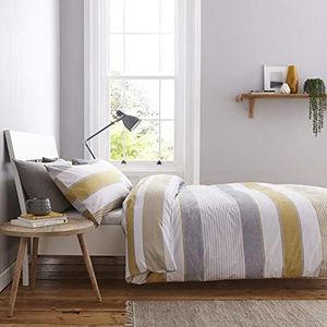 Catherine Lansfield New Quay Stripe beddengoed set 105 Katoen, Oker 180 x 280 + 50 x 125 2