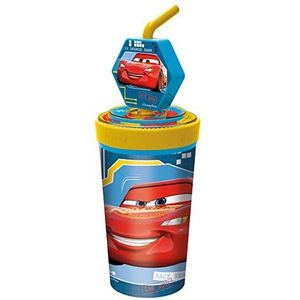 p:os Cars drinkbeker voor kinderen met geïntegreerd rietje, deksel en 3D-figuur, drinkbeker met ca. 475 ml inhoud, ideaal voor koude dranken