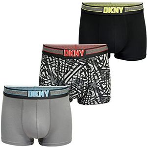 DKNY Heren 'Premium' Superzachte Modal Katoenen Boxer Trunks (3-Pack), Monmouth - Zwart/Print/Lood, S