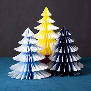 Talking Tables Geel en blauw frosted kerstdecoraties-3 pack papieren honingraten, mini-kerstbomen voor tafelblad, vensterbank display | Winter Wonderland, Forest Party Theme