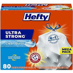 Hefty Ultra sterke vuilniszakken (Clean Burst, hoog trekkoord in de keuken, 13 liter, 80 stuks)