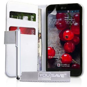 Yousave Accessories PU lederen portemonnee cover met stylus pen voor LG Optimus G Pro - Wit