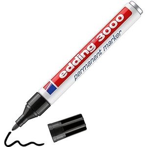 edding 3000 permanent marker - zwart - 1 stift - ronde punt 1,5-3 mm - sneldrogende permanent marker - water- en wrijfvast - voor karton, kunststof, hout, metaal - universele marker