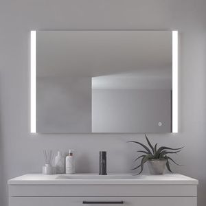 Loevschall Vega Vierkante spiegel met verlichting, led-spiegel met touch-schakelaar, 1000 x 700, badkamerspiegel met ledverlichting, verstelbare badkamerspiegel met verlichting