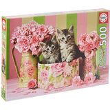 Educa 17960, katjes en rozen, puzzel van 500 stukjes, voor volwassenen en kinderen vanaf 10 jaar, kattenbaby, dierpuzzel, multicolor, eenheidsmaat
