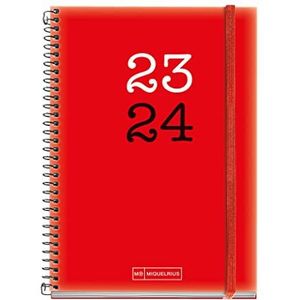 Miquelrius - Schoolplanner 23-24, september 2023 tot augustus 2024, 12 maanden, afmetingen 11,7 x 17,4 cm, dagweergave, rood, Spaans-Engels