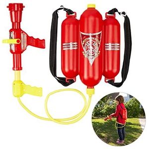 Relaxdays waterpistool brandweer kinderen - met rugzak - brandweerspuit - rugtank - rood