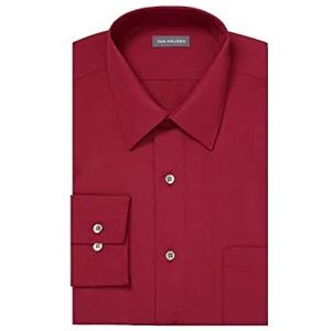 Van Heusen Men's Dress Shirt Fitted Poplin Solid, Magenta, 17.5"" Neck 34""-35"" Sleeve