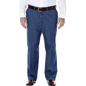 Haggar Denim met plooi en platte voorkant voor heren - normale en grote en grote maten, Kadet Blauw, 44W / 32L