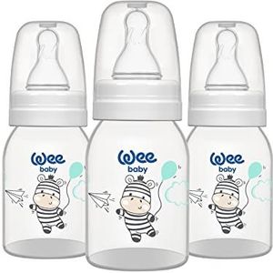 Wee Baby Plastic fles (3-pack) | BPA-vrije babyflessen met afgeronde zuiger om borstvoeding te imiteren | witte, roze en blauwe siliconen flessen | babyflesjes 125 en 250 ml