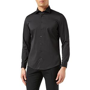 Seidensticker Herenoverhemd - strijkvrij hemd met smalle snit - slim - lange mouwen - kent-kraag - synthetische mix, zwart, 45