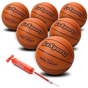 GoSports Rubberen basketballen voor binnen/buiten - Set van zes ballen in maat 6 of maat 7 met pomp en draagtas - kies je maat