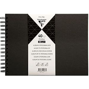Clairefontaine 95437C Spiraalalbum om te personaliseren, 40 vellen zwart papier, dik, 185 g/m², formaat 27 x 20 cm, zwarte hardcover, creatieve vrije tijd, doe-het-zelf, scrapbooking