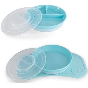Twistshake Baby Servies Set Mini + Gedeeld Bord | Zuigbord + Placemat (31x17cm) + Gedeeld Bord | BPA Vrij | Voedings Training Bord | Blau