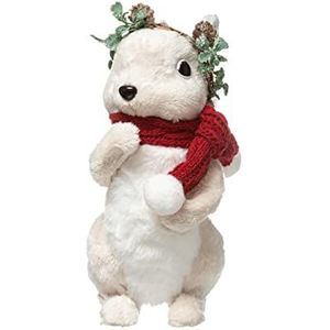 FEERIC CHRISTMAS Kerstdecoratie eekhoorntje wit met rode sjaal en kroon H 23 cm