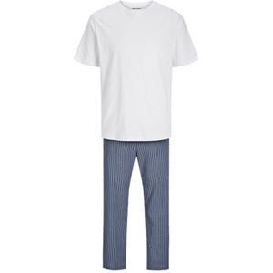 JACK & JONES Jacbacis Tee and Woven Pants Giftbox Voetbal, Wit/Verpakking: Blauw/Wit gestreepte Broek, S Heren, Wit/verpakking: Blauw/Wit Gestreepte Broek, S