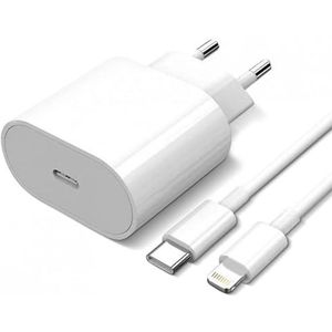 USB-oplader C snel opladen 20 W compatibel met iPhone-kabel voor iPhone 13 12 11 X XS XR 8 iPad hoofd snellader met 2 m USB-kabel C-kabel mobiele oplader stopcontact adapter snellader