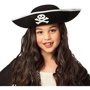 Boland 81909 - hoed piraat, voor kinderen, driepuntig, zeerover, kapitein, vrijbuiter, zwart, doodshoofd, carnaval, themafeest, Halloween, verkleding, kostuum, theater