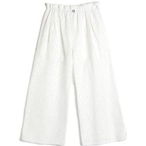 Koton Meisjesbroek met brede pijpen, elastische tailleband met kant en textuur, Wit design (0d0), 6-7 Jaren