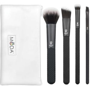 MODA Royal & Langnickel Pro Full Size Everyday 5pc Make-up Brush Set met zakje, inclusief - Multi-Purpose Poeder, Hoek Foundation, Domed Shadow en Hoek Eyeliner Borstels, Zwart