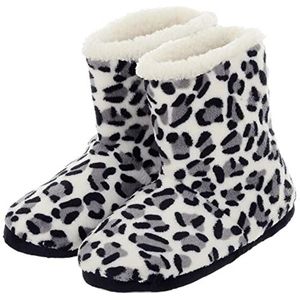Womens Slippers Laarzen Luxe Leopard Print Fleece Stijve Antislip Zool, Zwart, 39 EU