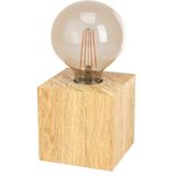 EGLO Tafellamp Prestwick 2, decoratief nachtlampje met houten kubus, nachtlamp van natuurlijk hout, FSC100HB, tafel lamp voor woonkamer en slaapkamer, E27 fitting