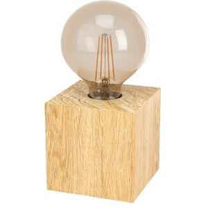 EGLO Tafellamp Prestwick 2, decoratief nachtlampje met houten kubus, nachtlamp van natuurlijk hout, FSC100HB, tafel lamp voor woonkamer en slaapkamer, E27 fitting