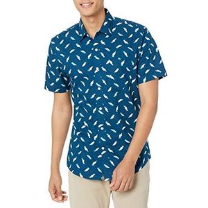 Amazon Essentials Men's Shirt met korte mouwen, print en slanke pasvorm, Klassiek blauw Vogels, XL