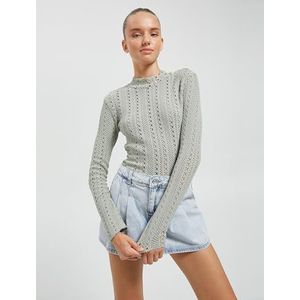 Koton Ajouré T-shirt met lange mouwen en hoge hals, kaki (853), XL