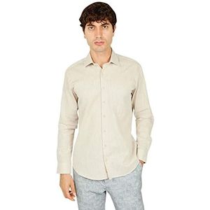 Bonamaison Men's Comfort Fit shirt met lange mouwen button down shirt, beige, standaard