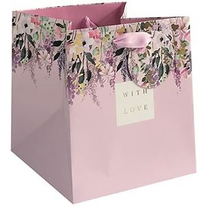 Glick Luxe geschenkzak voor planten, bloemengeschenkzak, plantengeschenkzak, geschenkverpakking, roze en meerkleurig, 180 x 200 h x 180 mm, lila