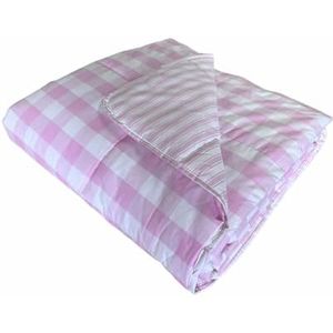 Catherine Lansfield Check and Stripe Sprei, 240 x 220 cm, roze